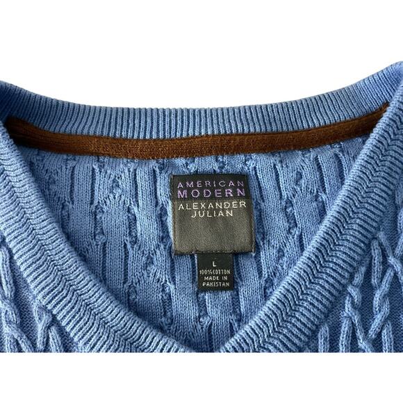 Alexander Julian American Modern Blue 100% Cotton Cable Knit Sweater Vest L - Picture 6 of 9